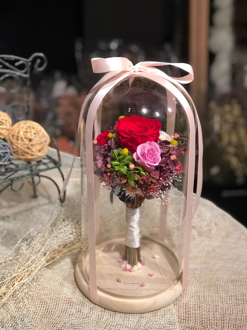Bouquet of Preserved Flowers in Glass Dome Handmade Etsy