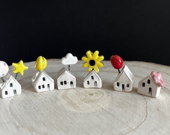 Handmade individual mini ceramic houses (Gift Box Optional)