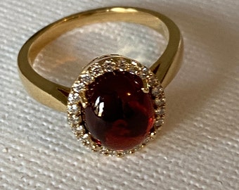Bague Grenat et Diamant 14K Or Jaune