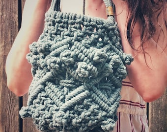 Boho Macrame Shoulder Bag, avocado cotton bag, bohemian style, trendy bag