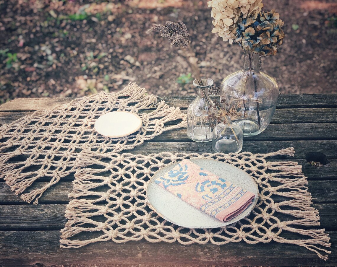 Rustic Macrame Placemat Table Boho Decor Placemats Fringed Etsy