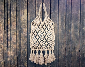 Beach Macrame Bag,  farmers market shoulder bag, reusable produce bag, jute rope, french market net bag