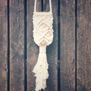 Mini Makramee Schultertasche, Handytasche, Baumwollseil, Umhängetasche, lange Riemen & Quaste, IPhone Geschenkidee, Fransen Partytasche, Boho