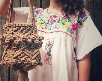 Boho Macrame Shoulder Bag, camel cotton bag, bohemian style, trendy bag