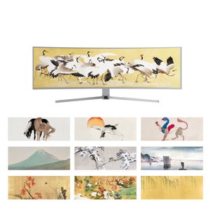 12 Ultrawide wallpapers widescreen desktop backgrounds Vintage Japanese Art ultra wide computer Screensaver HD Monitor PC Instant Download