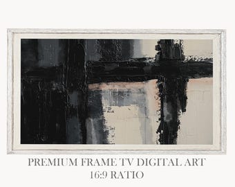 Black Abstract Painting White Beige 4K Samsung Frame TV Art Living Room Bedroom Digital Textured Oil Canvas Hisense TCL Nxtframe Art Mode LG