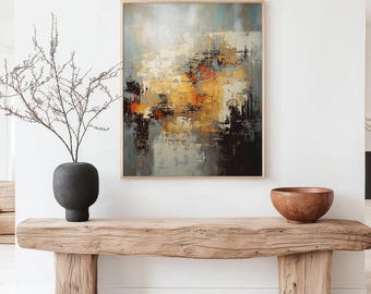 Abstract Black Tan Printable Painting Minimalist Print Japandi Moody Wall Art Extra Large Maximalist Wall Decor for Living Room or Bedroom