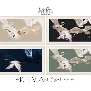 Frame TV Art Set of 4 Japanese Bird Paintings for Living Room TV Decor Cranes Artwork Minimalist 4k Digital TV