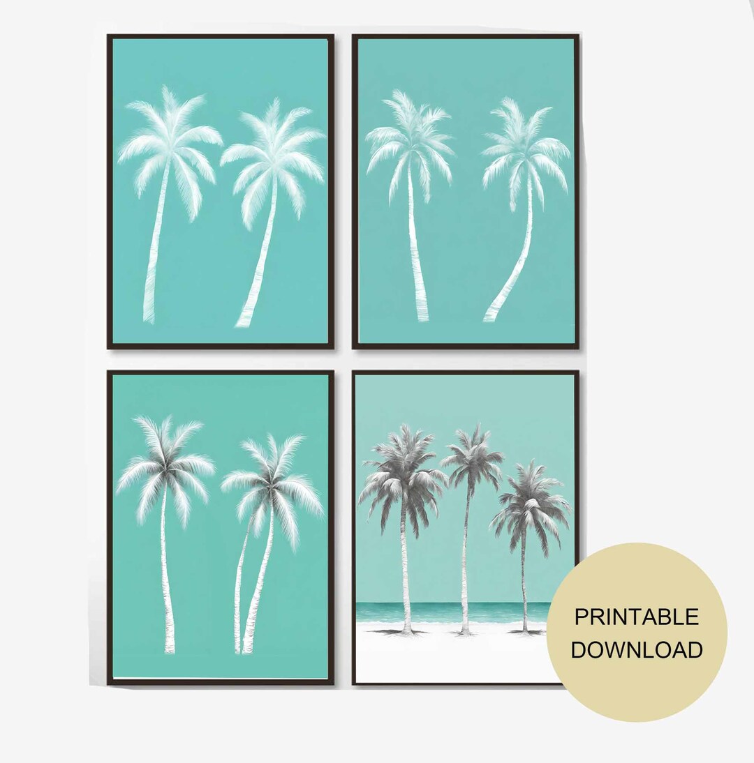 Palm Tree Print Set Tropical Painting Bright Caribbean Beach Etsy