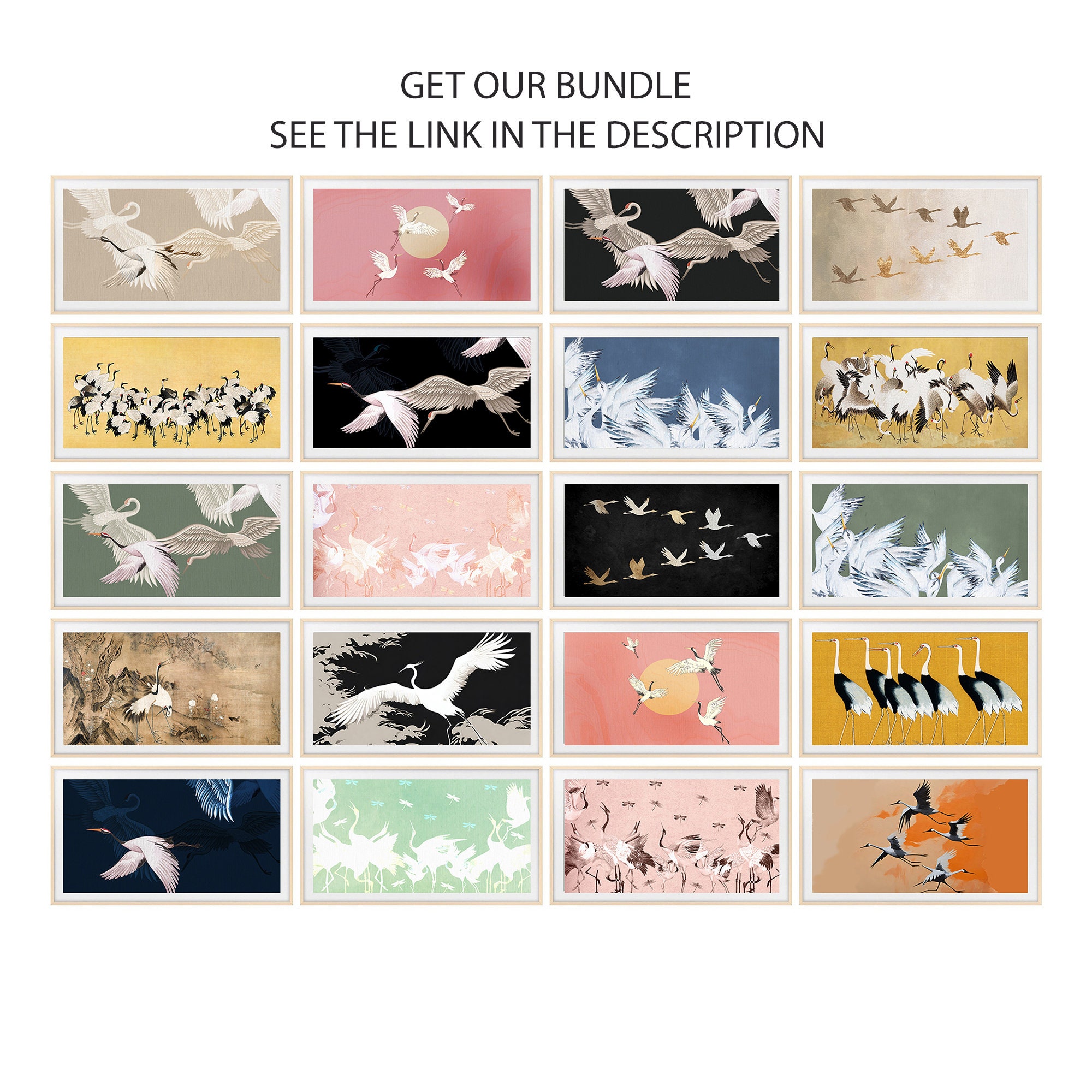 リビングルーム用テレビフレームアート サギとトンボのプリント ピンクとブラウンのツル鳥 Samsungフレームテレビ用 LGギャラリーデザイン  Hisenseキャンバステレビ - Etsy 日本