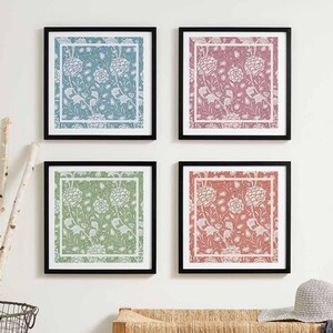 Cottagecore Floral Art Print Grandmillenial Botanical Fabric Print Chinoiserie Flowers Bouquet English Garden Cottage Printable Art Set of 4