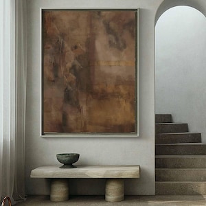 Moody Brown Abstract Art Printable Dark Landscape Painting Wabi Sabi Artwork Minimalist Brown Wall Modern Neutral Horizontal Organic Decor