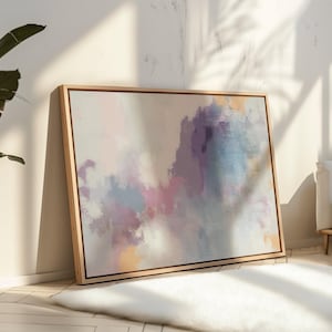 Abstract Pink Purple Pastel Landscape PRINTABLE Painting, Textured Original Wall Art Dreamy Brushstroke Artwork Instant Download Soft Poster