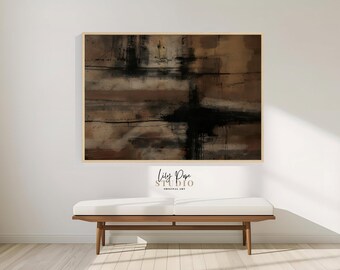 Abstract Wabi Sabi Black Brown Printable Painting, Minimalist Print Japandi Moody Wall Art Extra Large Maximalist Wall Decor for Living Room