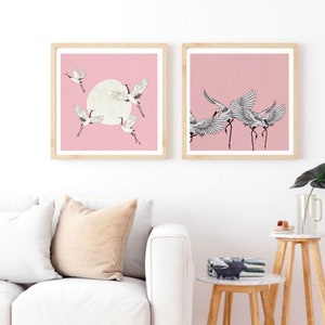 Flying Birds Pink Chinoiserie PRINTABLE Artwork Nursery Art Grand Millennial Wall Art  Digital Square Prints Cottagecore Decor Girly Bedroom