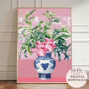 Wall Art Chinoiserie Pink Painting Grandmillennial Artwork Chinese Print Maximalist Decor Housewarming Birthday Gift Girls Bedroom