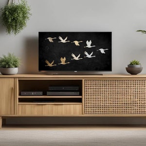 Samsung TV Frame Art Hisense canvas Tv LG Digital Japońskie malarstwo Czarno-białe ptaki Czaple Żurawie Minimalistyczny wystrój Japandi