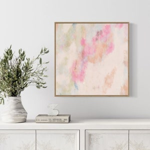 Pink Abstract Wall Art for Living Room Bedroom Dining Room Pink and White Minimalist Abstract Painting Pastel Girls Room Square Original Art