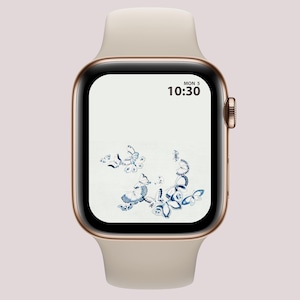 Apple Watch Wallpaper Vintage Japanese Blue Butterflies Smartwatch background Watch face Wallpaper Custom Art Digital Watch Wallpaper