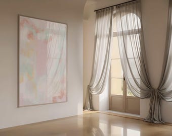 Soft Abstract PRINTABLE Painting White Pink Gray Artwork, Muted Minimalist Wall Art Print