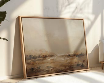 Brown Abstract Landscape Printable Painting Wabi Sabi Artwork Minimalist Beige Decor Tan Wall Art Modern Neutral Horizontal Organic Decor