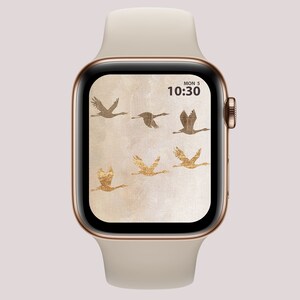 Sfondo estetico Apple Watch Uccelli in volo oro e beige Sfondo smartwatch Quadrante dell'orologio Sfondo minimalista Arte originale dell'artista