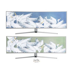 Two Ultrawide Monitor Wallpaper widescreen Desktop Background ultra wide computer HD PC Screensaver Japanese Flying Birds Cranes Artwork
