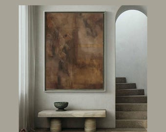 Moody Brown Abstract Art Printable Dark Landscape Painting Wabi Sabi Artwork Minimalist Brown Wall Modern Neutral Horizontal Organic Decor