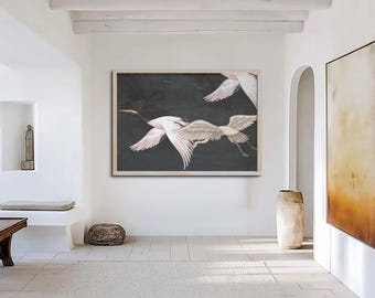Bird Wall Art Downloadable Print Japanese Cranes Black Farmhouse Decor Coastal Bird Print Bird Lover Gift Lake House Home Decor Painting