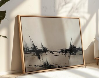 Black and Beige Abstract Landscape Printable Painting Monochromatic Artwork Minimalist Decor Modern Wall Art Original Art Print by Artist