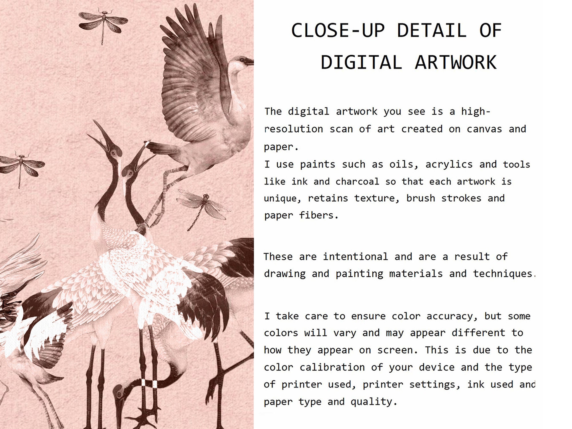 リビングルーム用テレビフレームアート サギとトンボのプリント ピンクとブラウンのツル鳥 Samsungフレームテレビ用 LGギャラリーデザイン  Hisenseキャンバステレビ