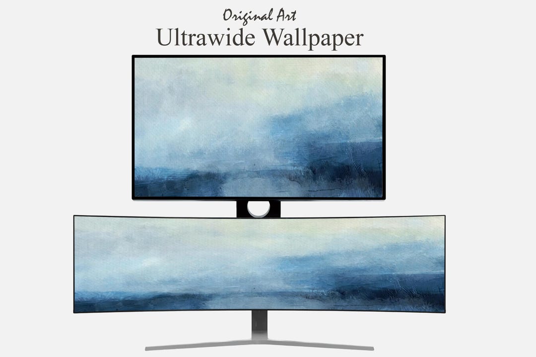 Blue Abstract Painting Ultrawide Desktop Wallpaper, Sky Artwork Ultra ...