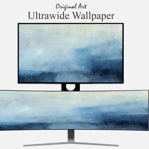 Blaue abstrakte Malerei Ultraweite Desktop-Tapete, Himmel-Kunstwerk-Ultra-Wide-Hintergrund für PC-Monitor-Bildschirmschoner, Sperrbildschirm mit großem Bildschirm