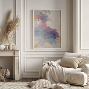 Abstract Pink Purple Pastel Landscape PRINTABLE Painting, Textured Original Wall Art Dreamy Brushstroke Artwork Instant Download Soft Poster