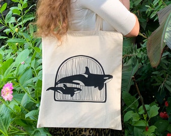 Orca Whale Reusable Cotton Tote Bag - Adorable Animal Canvas Bag - Eco Friendly Shopper