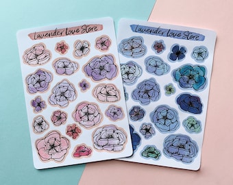Cute Floral Sticker Sheets - Adorable Cool and Warm Journaling Stickers - Flower Kiss Cut Stickers