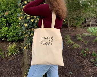 Dulce como miel bolsa de algodón reutilizable - adorable bolsa de lona de cita gráfica - Comprador ecológico