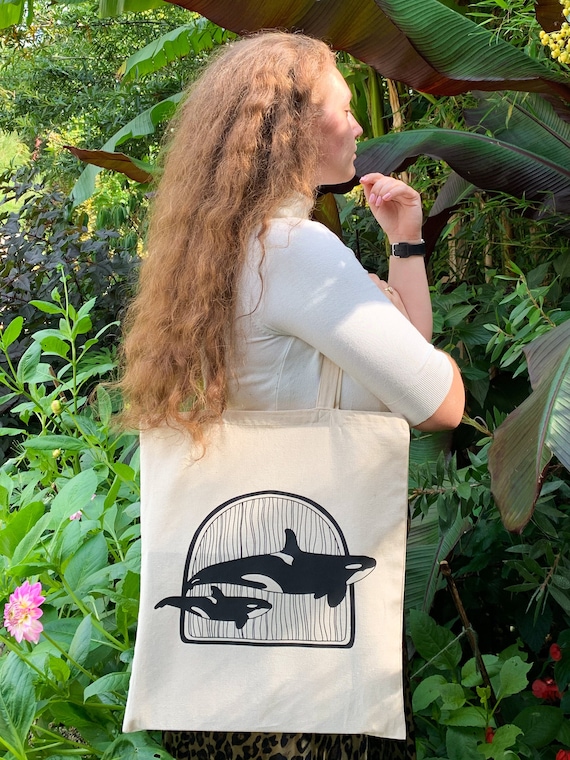 Orca Whale Reusable Cotton Tote Bag - Adorable Animal Canvas Bag - Eco Friendly Shopper