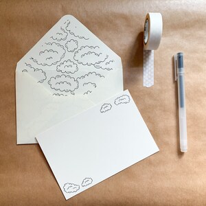 Handmade Stationary Set - Set of 8 Cards and Envelopes - Minimal Clouds, Stars, and Bees