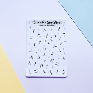 May include: A sheet of green star stickers with the text "Lavender Love Store" and "Green Stars Sticker Sheet".