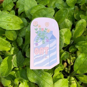 Adesivo fofo de leite de aveia - Leite vegetal com flores - Adesivo recortado