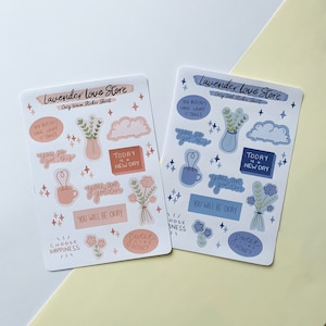 かわいい花柄と心地よいステッカーシート - 愛らしいクールで温かみのあるジャーナリングステッカー - 心地よいキスカットステッカー