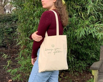Cariño, usted es bolsa de algodón reutilizable dorado - adorable bolsa de lona de cita de puesta de sol - Comprador ecológico