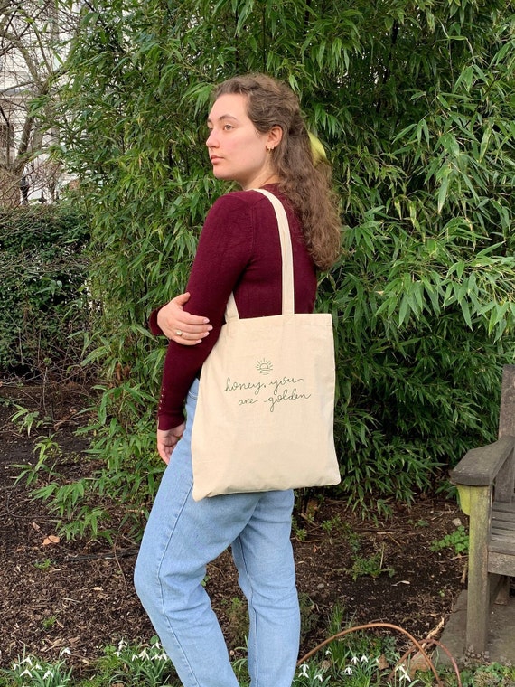 Honey, You are Golden Reusable Cotton Tote Bag - Adorable Sunset Quote Canvas Bag - Eco Friendly Shopper