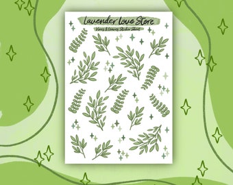 Vines and Leaves Sticker Sheet - Adorable Floral Journaling Stickers - Leafy and Stars Kiss Cut Stickers
