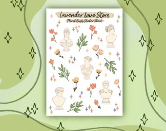 Floral Bust Sticker Sheet - Adorable Floral Journaling Stickers - Bust Statue Kiss Cut Stickers
