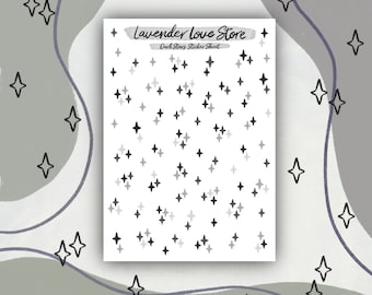 Dark Small Stars Journal Sticker Sheets - Adorable Star Journaling Stickers - Black and Grey Stars Kiss Cut Stickers