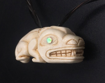 Pacific Northwest Coast-Inspired Sea Otter Pendant with Shell Inlay – Handcrafted Amulet, Jewelry, Print of Northern Cultures, Gift Idea