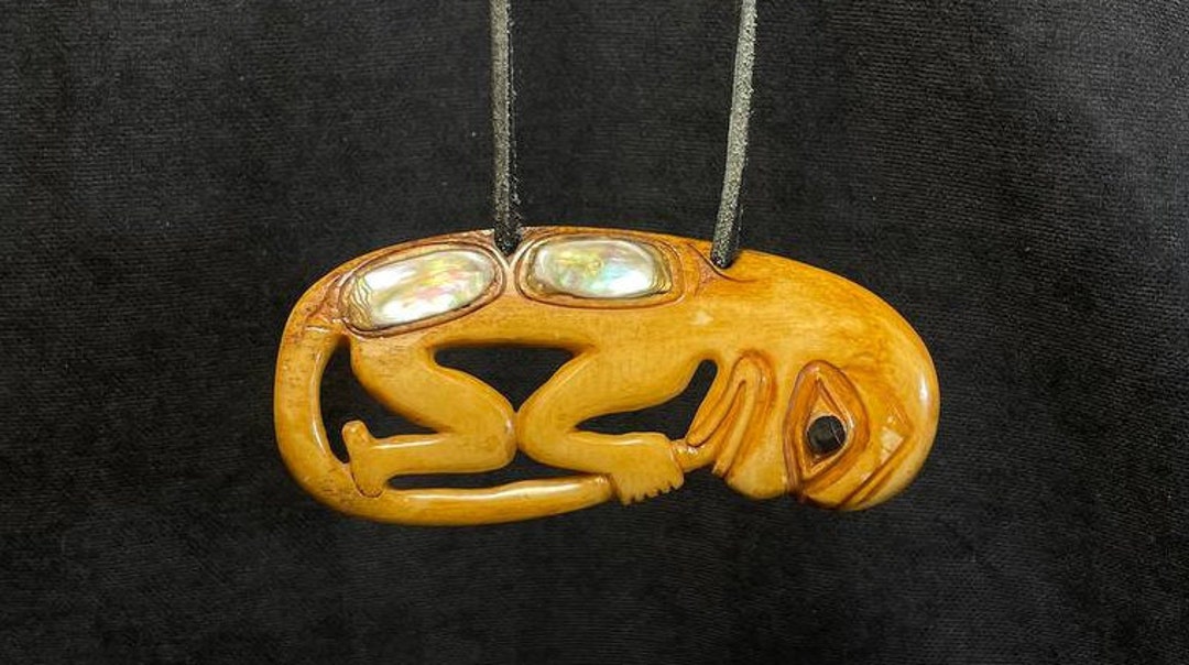 Tlingitinspired Pendant With Shell Inlay, Eskimo Pendant, Inuit