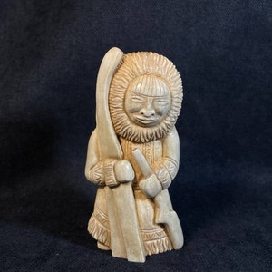 Handcrafted Skier Figurine – Chukchi-Inspired Sculpture, Beautiful Carving Inspired by Northern Cultures, Collector’s Art Piece, Gift Idea